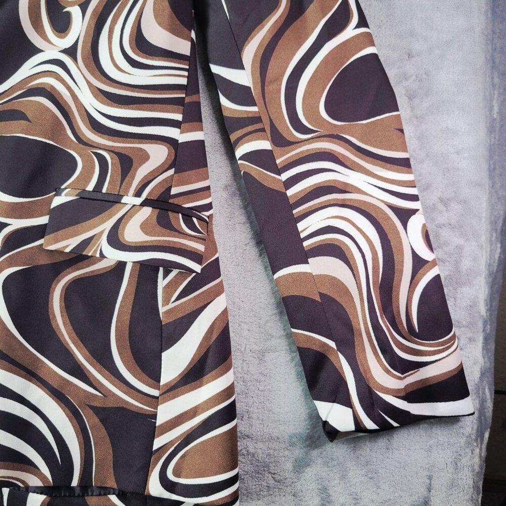 Nasty Gal Womens Blazer M Brown Black White Swirl Preppy Grunge Evening Out - Picture 3 of 13